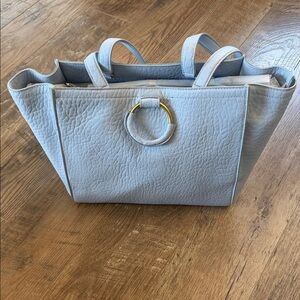 🆕 Vince Camuto Ice Blue Tote with Gold Accent Luxury Leather